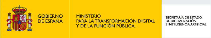 Logotipo del Gobierno de España con el texto: «Ministerio para la Transformación Digital y de la Función Pública» y «Secretaría de Estado de Digitalización e Inteligencia Artificial».