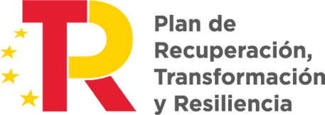Logotipo con la letra «R» estilizada en rojo y amarillo, tres estrellas amarillas y el texto: «Plan de Recuperación, Transformación y Resiliencia».
